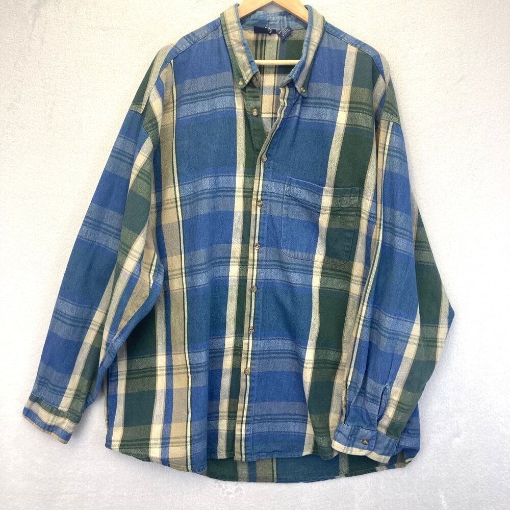 Vintage 90s Bon Homme‎ Button Up Flannel Shirt Mens 2XLT Tall Plaid Long Sleeve